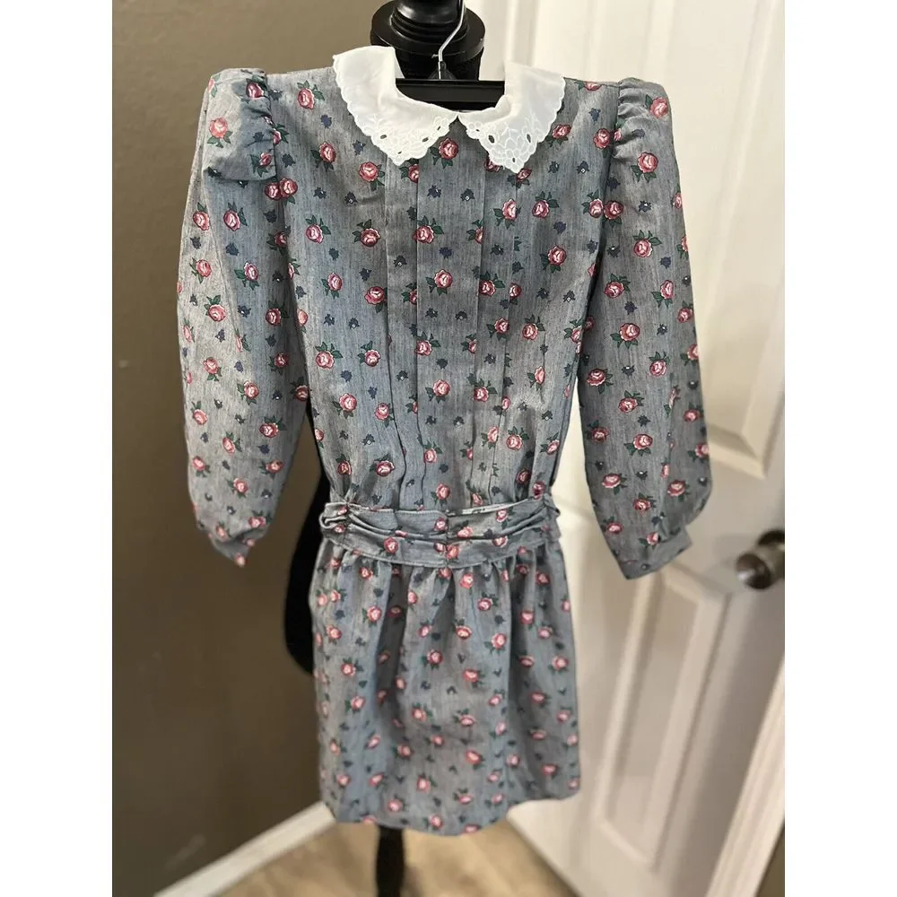 Vintage Bonnie Jean girls floral pink roses size 7 Spring dress